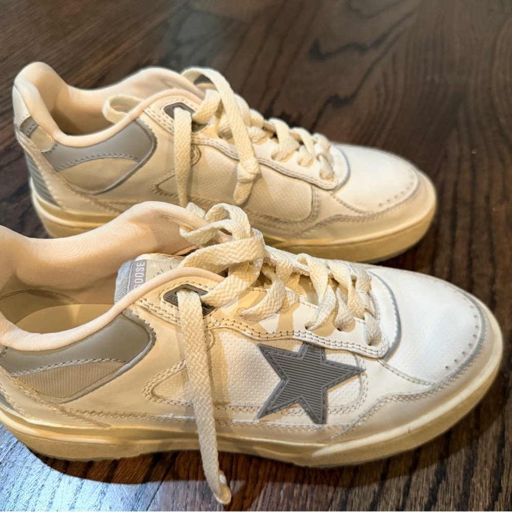 Golden Goose Cream and Gray Star Sneakers